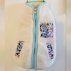 Floral Sherpa Vest with Blue Trim And Floral Pockets Size S
